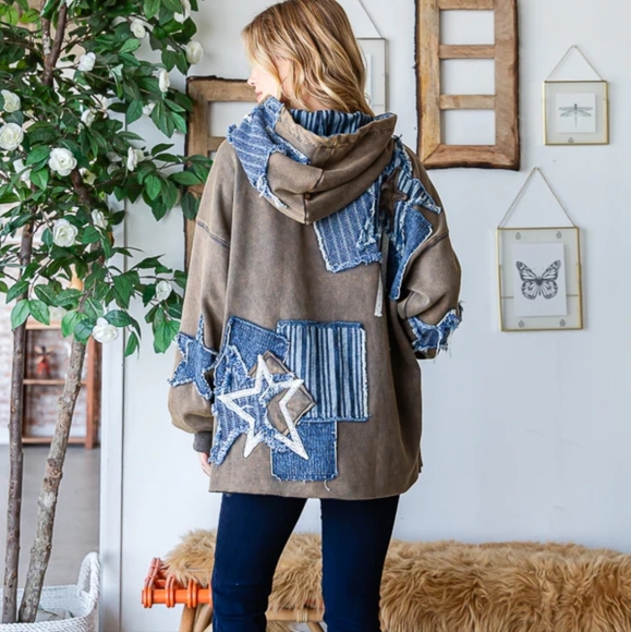 Oli and Hali Brown Mineral Washed Distressed Shacket main image 1
